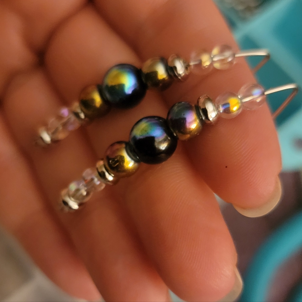 Handmade Iridescent Glass Beaded Hook Earrings